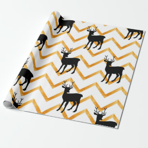 Seamless pattern with black deer and gold texture wrapping paper