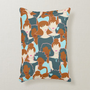 Seamless pattern with black girls and white girls accent pillow