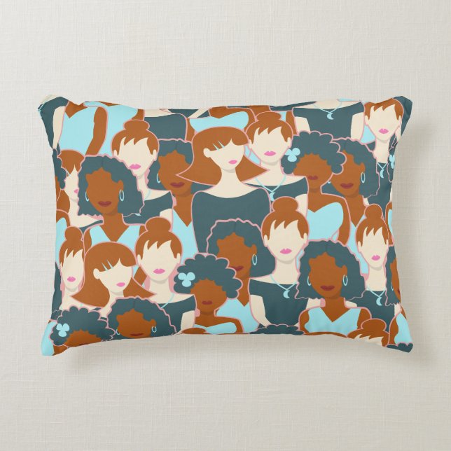 Seamless pattern with black girls and white girls accent pillow (Front)