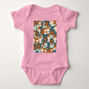 Seamless pattern with black girls and white girls baby bodysuit