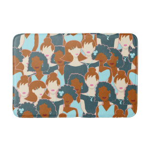 Seamless pattern with black girls and white girls bath mat