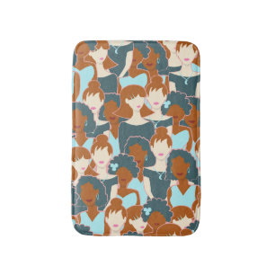 Seamless pattern with black girls and white girls bath mat