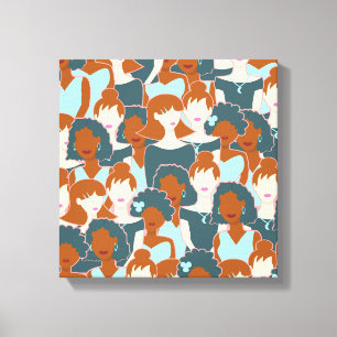 Seamless pattern with black girls and white girls canvas print
