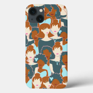 Seamless pattern with black girls and white girls iPhone 13 case