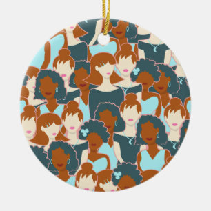 Seamless pattern with black girls and white girls ceramic ornament