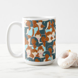 Seamless pattern with black girls and white girls coffee mug