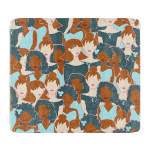 Seamless pattern with black girls and white girls cutting board