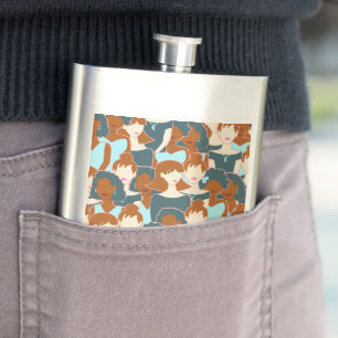 Seamless pattern with black girls and white girls hip flask