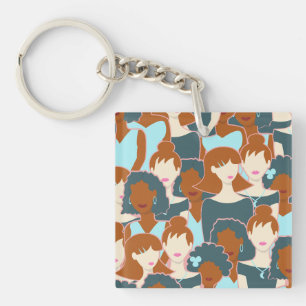 Seamless pattern with black girls and white girls keychain