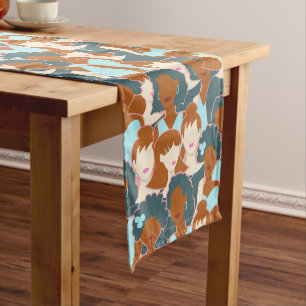 Seamless pattern with black girls and white girls medium table runner