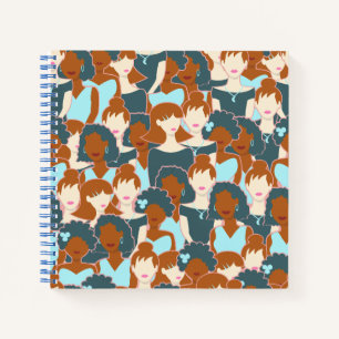 Seamless pattern with black girls and white girls notebook