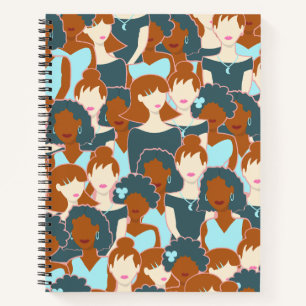 Seamless pattern with black girls and white girls notebook