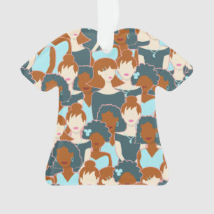 Seamless pattern with black girls and white girls ornament