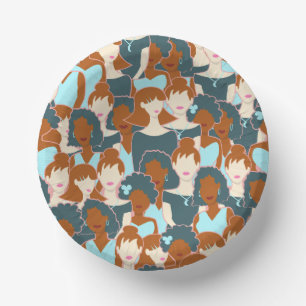 Seamless pattern with black girls and white girls paper plate