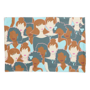 Seamless pattern with black girls and white girls pillowcase