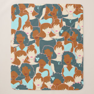 Seamless pattern with black girls and white girls sherpa blanket