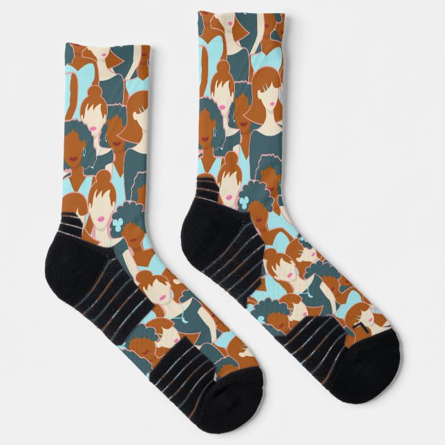 Seamless pattern with black girls and white girls socks (Right)