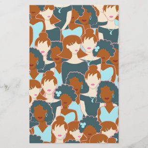 Seamless pattern with black girls and white girls stationery
