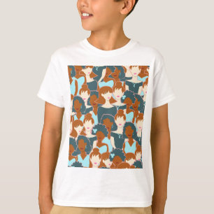 Seamless pattern with black girls and white girls T-Shirt