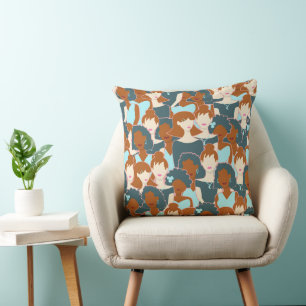 Seamless pattern with black girls and white girls throw pillow