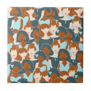 Seamless pattern with black girls and white girls tile