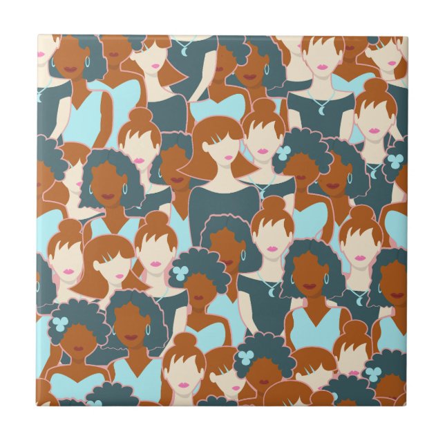 Seamless pattern with black girls and white girls tile (Front)