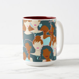 Seamless pattern with black girls and white girls Two-Tone coffee mug