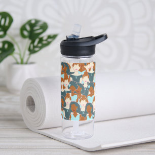 Seamless pattern with black girls and white girls water bottle