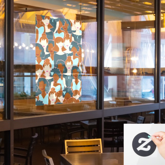 Seamless pattern with black girls and white girls window cling (Restaurant Window)