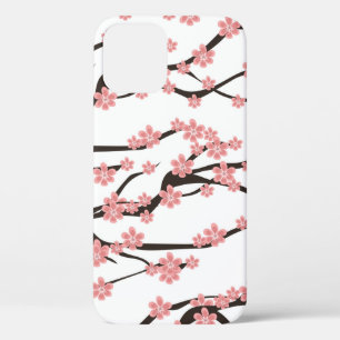 Seamless pattern with blooming cherry on a white b iPhone 12 case