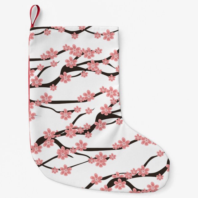 Seamless pattern with blooming cherry on a white b small christmas stocking (Front)