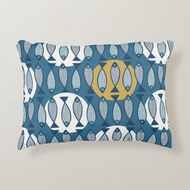 Seamless pattern with blue fish inspired by scandi accent pillow (Front)