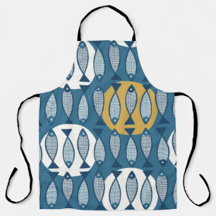 Seamless pattern with blue fish inspired by scandi apron
