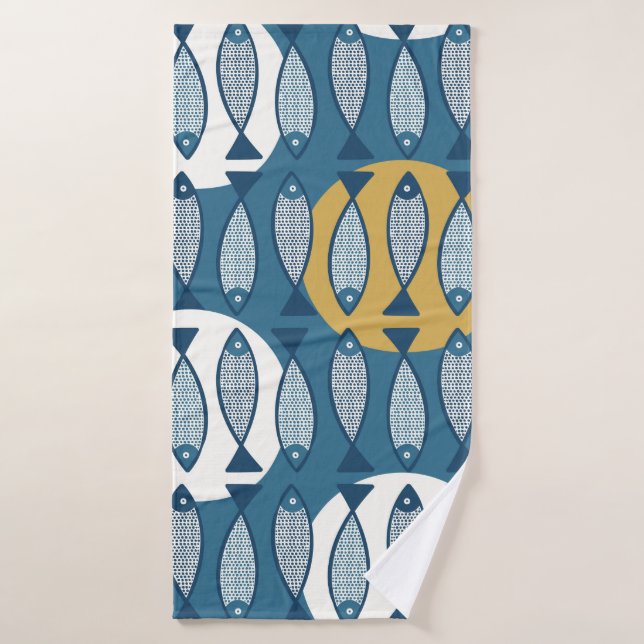 Seamless pattern with blue fish inspired by scandi bath towel (Bath Towel)