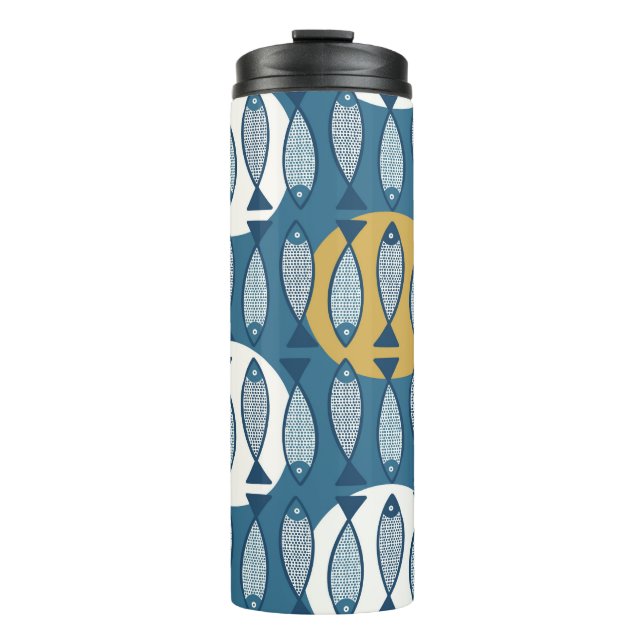 Seamless pattern with blue fish inspired by scandi thermal tumbler (Front)