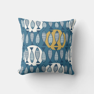 Seamless pattern with blue fish inspired by scandi throw pillow