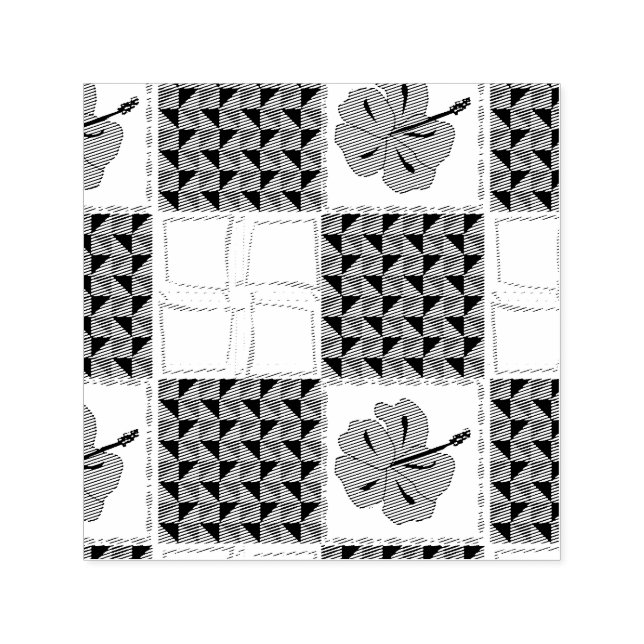 Seamless pattern with blue hand-drawn tropical  self-inking stamp (Design)