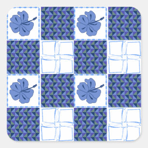 Seamless pattern with blue hand-drawn tropical square sticker