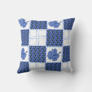 Seamless pattern with blue hand-drawn tropical throw pillow