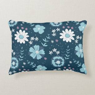 Seamless pattern with blue summer flowers on dark accent pillow