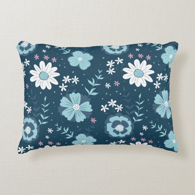Seamless pattern with blue summer flowers on dark  accent pillow (Front)