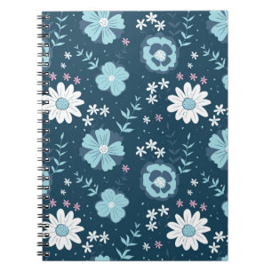 Seamless pattern with blue summer flowers on dark notebook