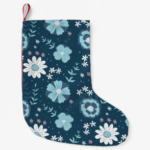Seamless pattern with blue summer flowers on dark small christmas stocking