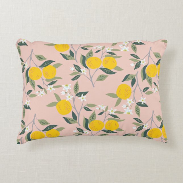 Seamless pattern with branches of oranges in bloom accent pillow (Front)