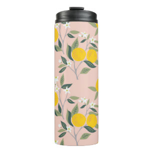 Seamless pattern with branches of oranges in bloom thermal tumbler
