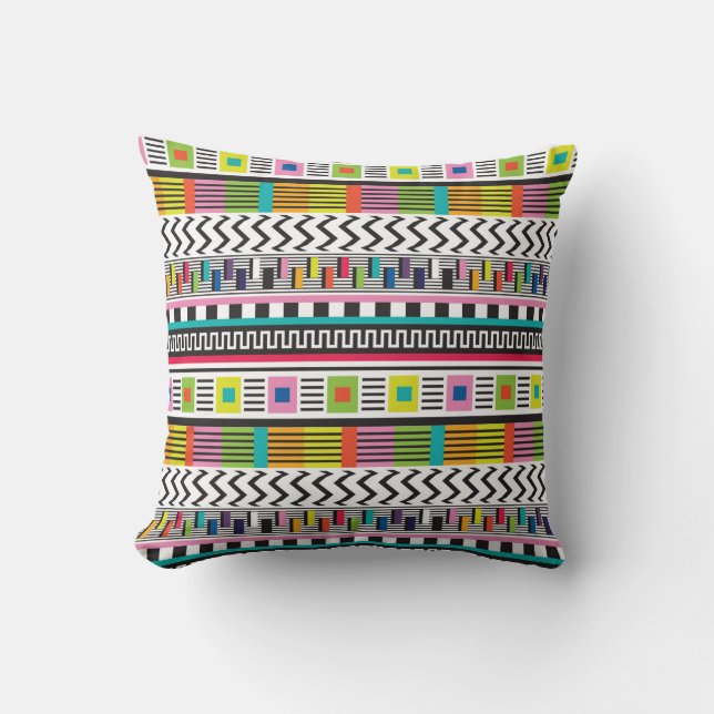 Seamless pattern with bright abstract geometric li throw pillow (Front)