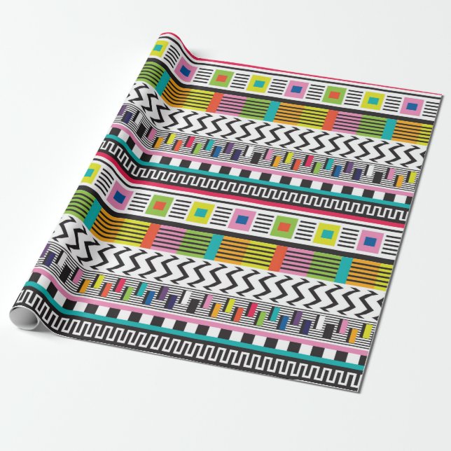 Seamless pattern with bright abstract geometric li wrapping paper (Unrolled)