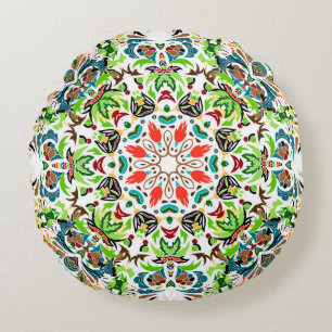 seamless pattern with bright floral ornament. Vin Round Pillow