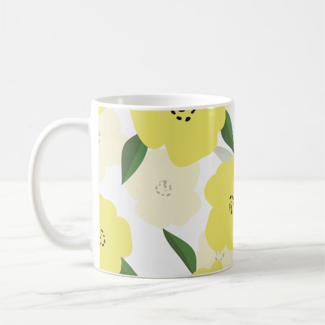 Seamless pattern with bright yellow flowers backgr coffee mug (Left)