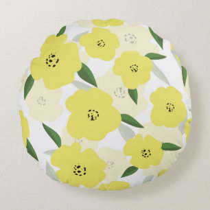 Seamless pattern with bright yellow flowers backgr round pillow